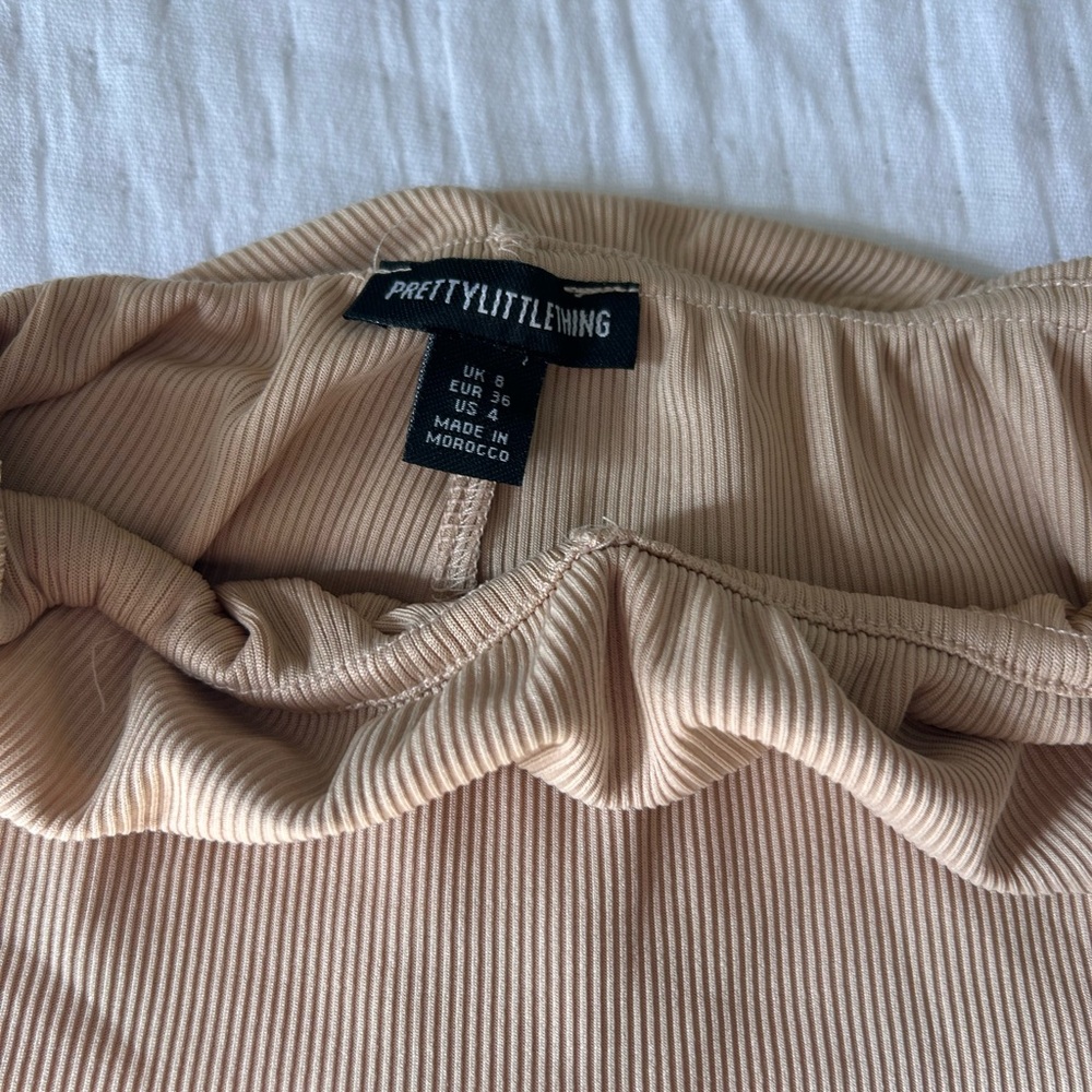 PrettyLittleThing Beige Ribbed Pants